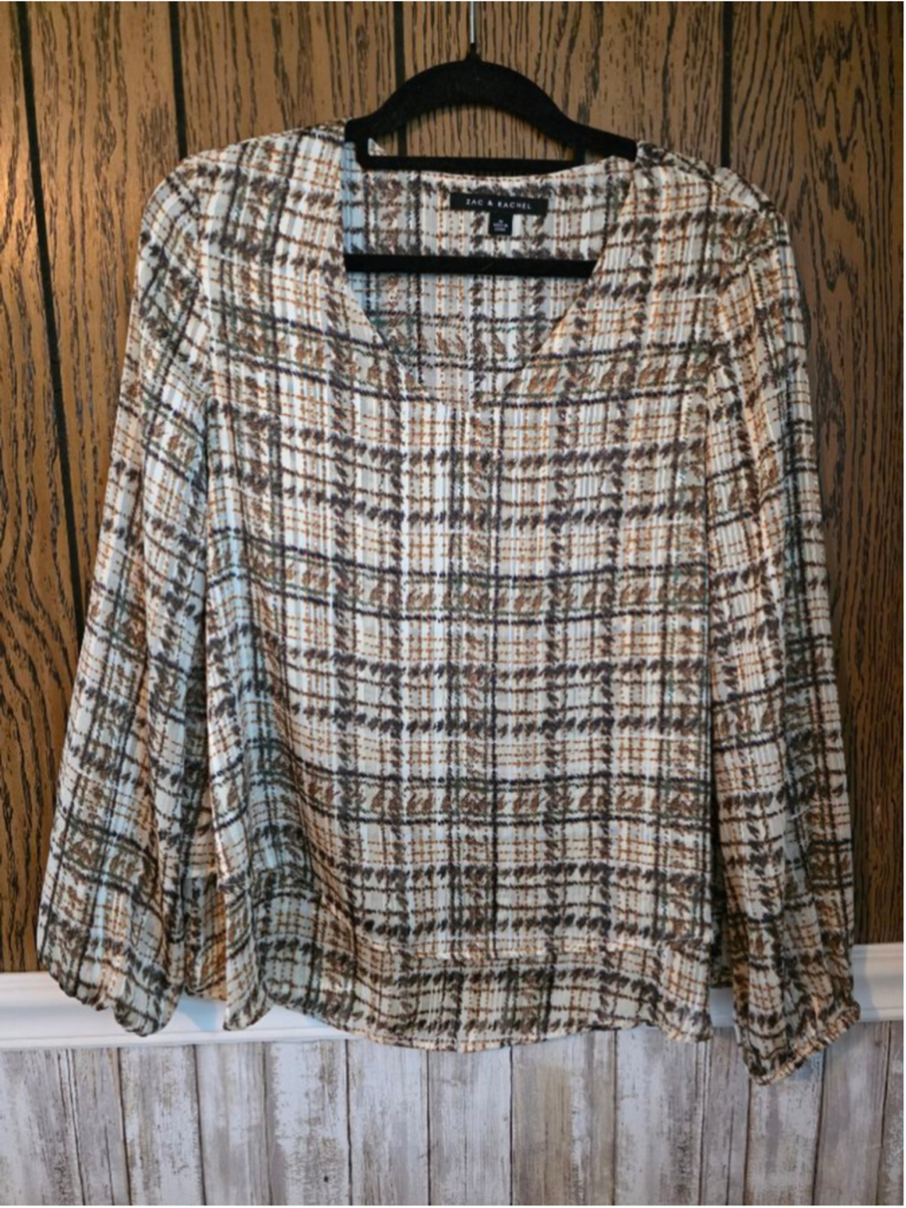 Women's ZAC & RACHEL Plaid Blouse M Beige Brown